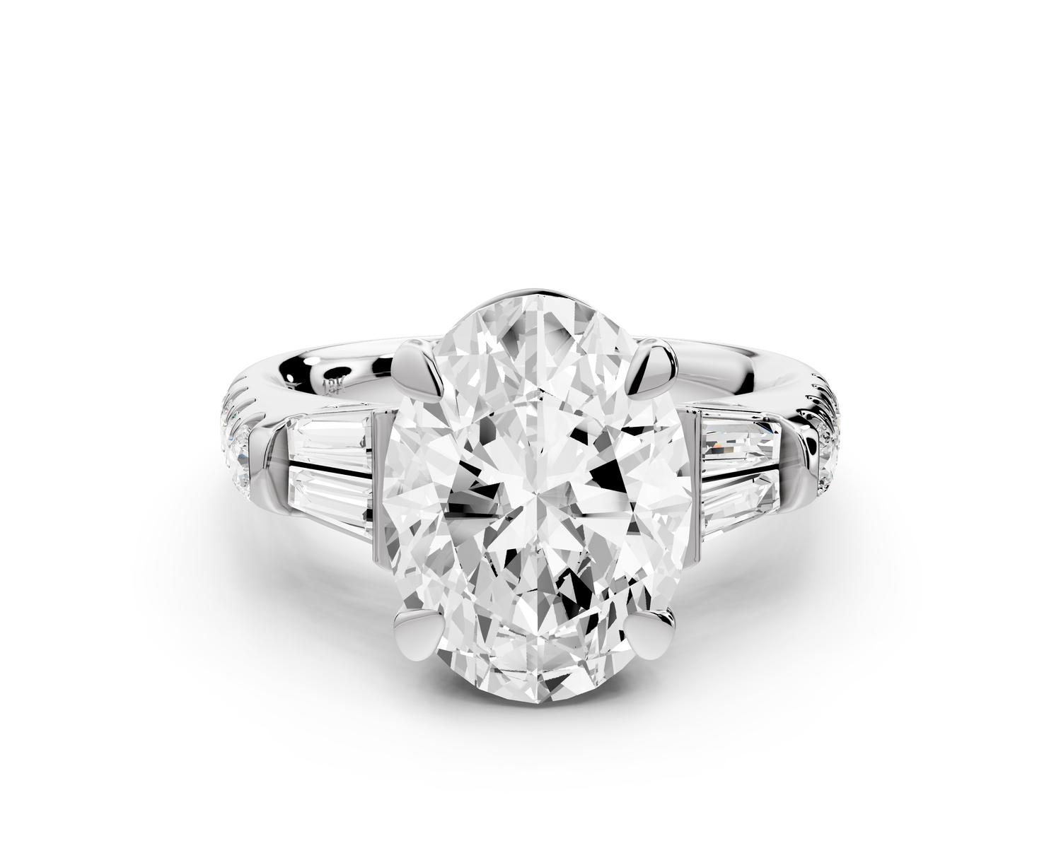 Aria - 5ct 14k white gold oval Diamond with tapered baguettes and round accent stones Engagement ring