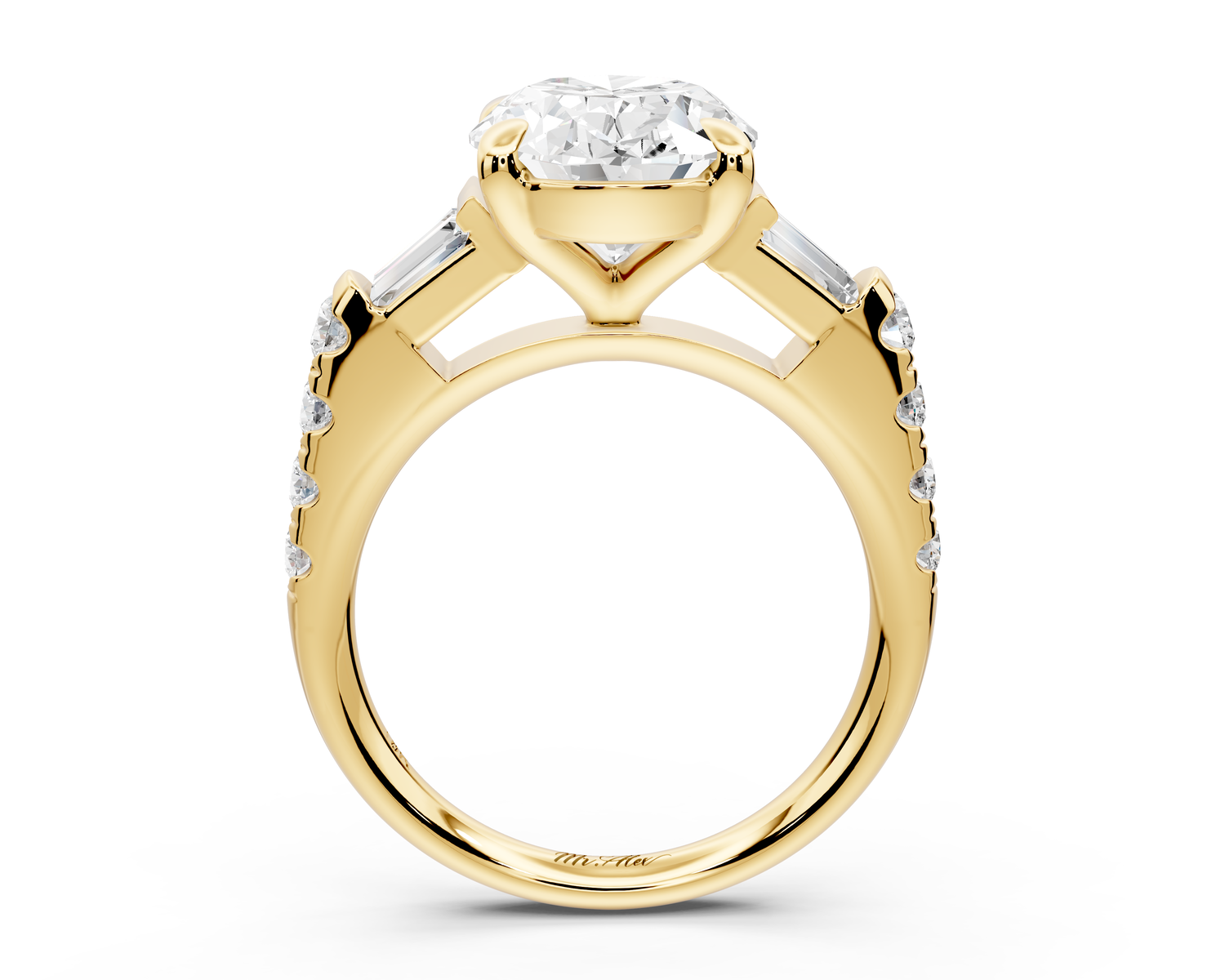 Aria - 5ct 18k yellow gold oval Diamond with tapered baguettes and round accent stones Engagement ring