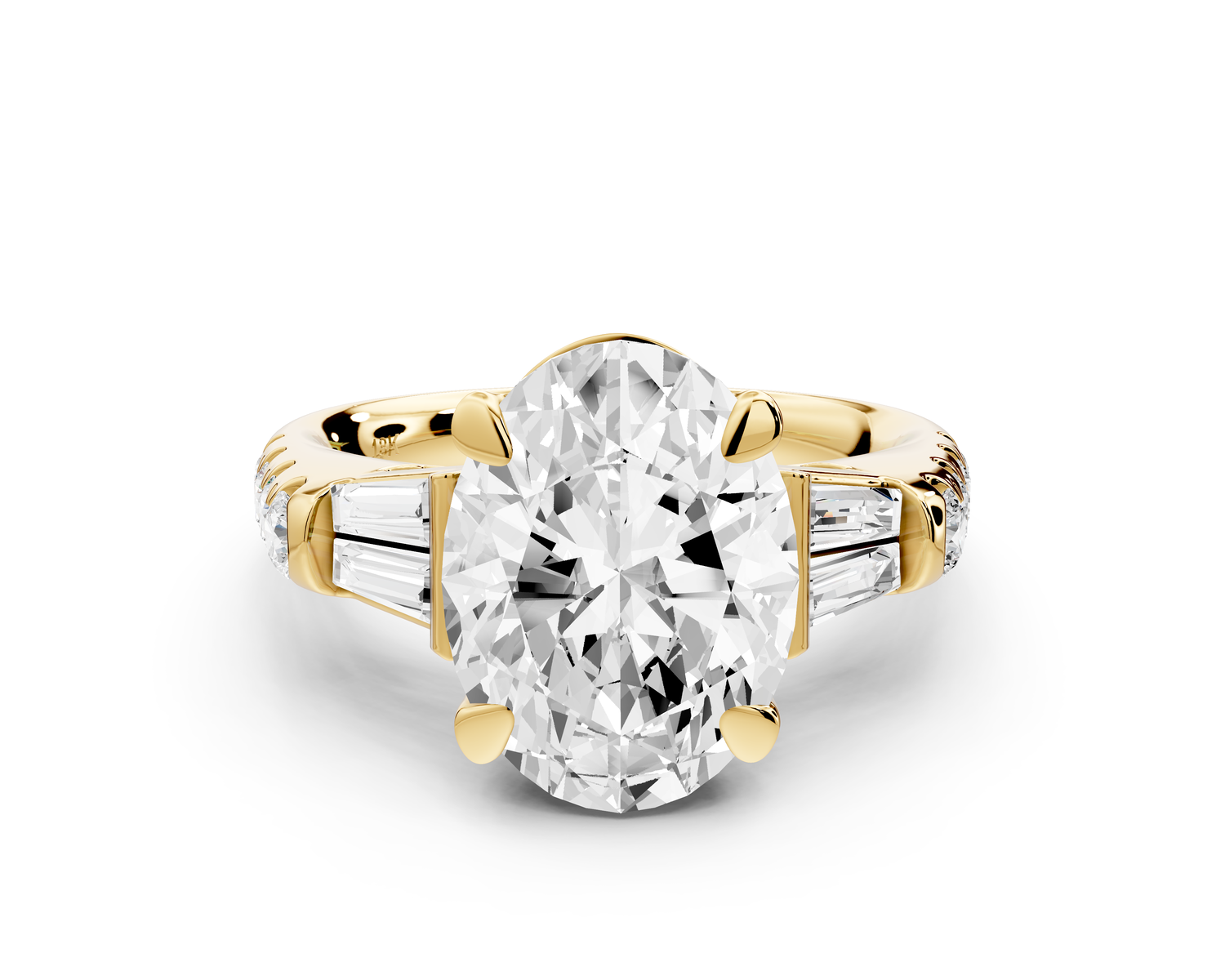 Aria - 5ct 14k yellow gold oval Diamond with tapered baguettes and round accent stones Engagement ring