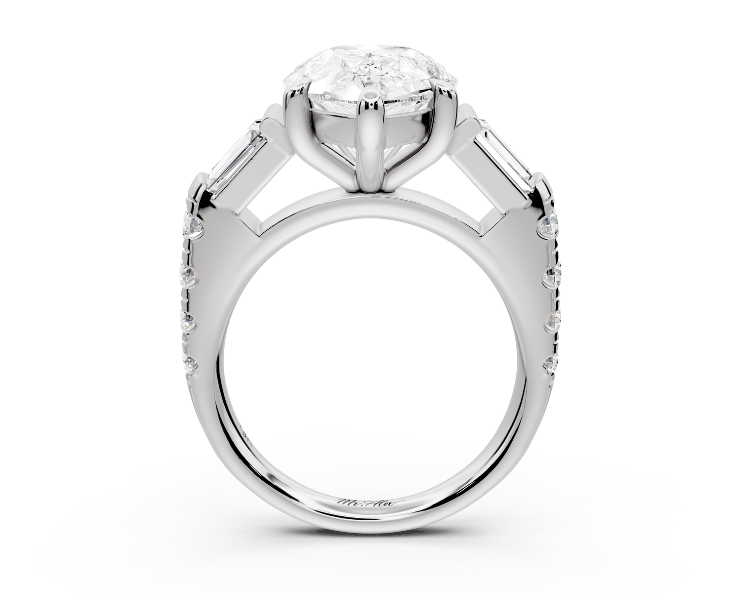 Aria - 5ct platinum pear Diamond with tapered baguettes and round accent stones Engagement ring