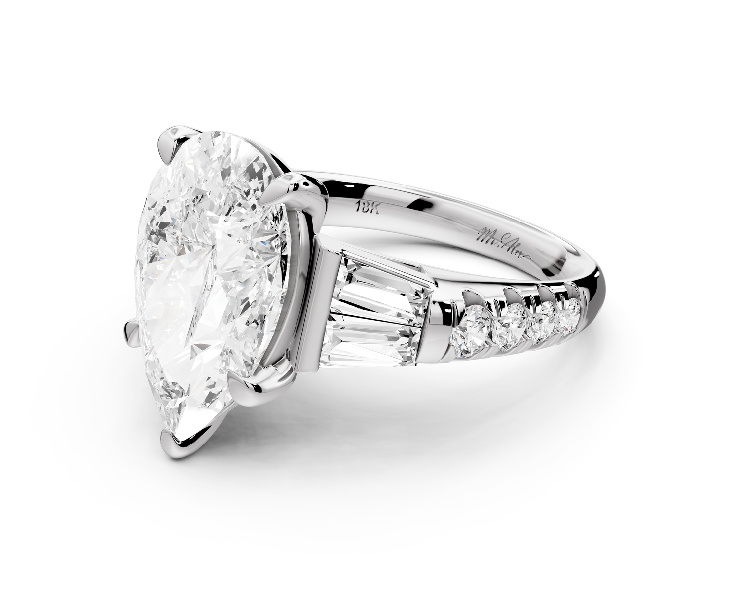 Aria - 5ct 14k white gold pear Diamond with tapered baguettes and round accent stones Engagement ring