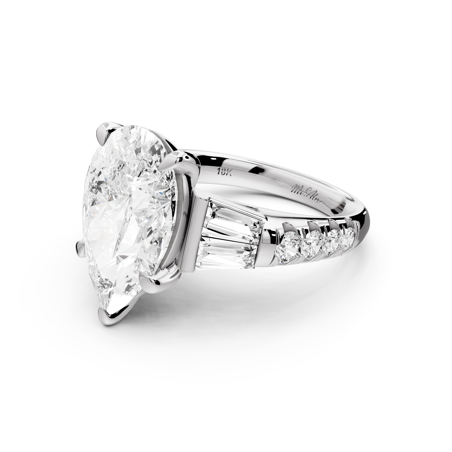 Aria - 5ct platinum pear Diamond with tapered baguettes and round accent stones Engagement ring