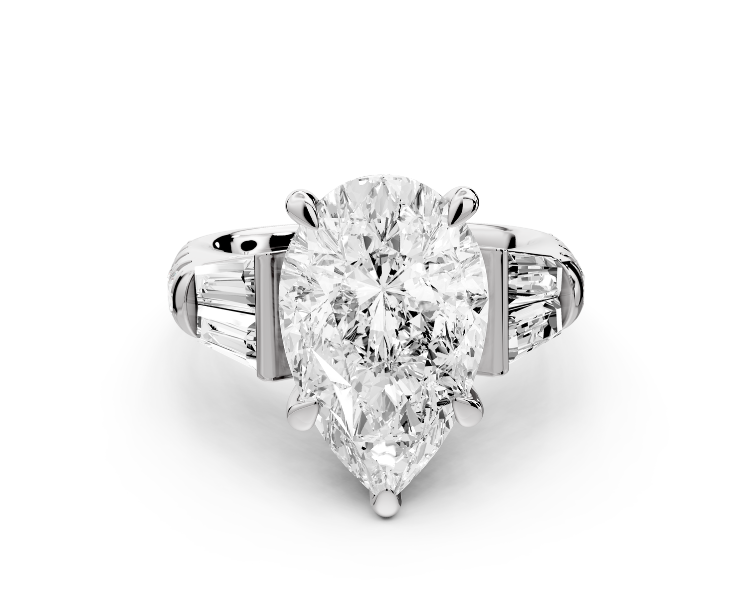 Aria - 5ct platinum pear Diamond with tapered baguettes and round accent stones Engagement ring