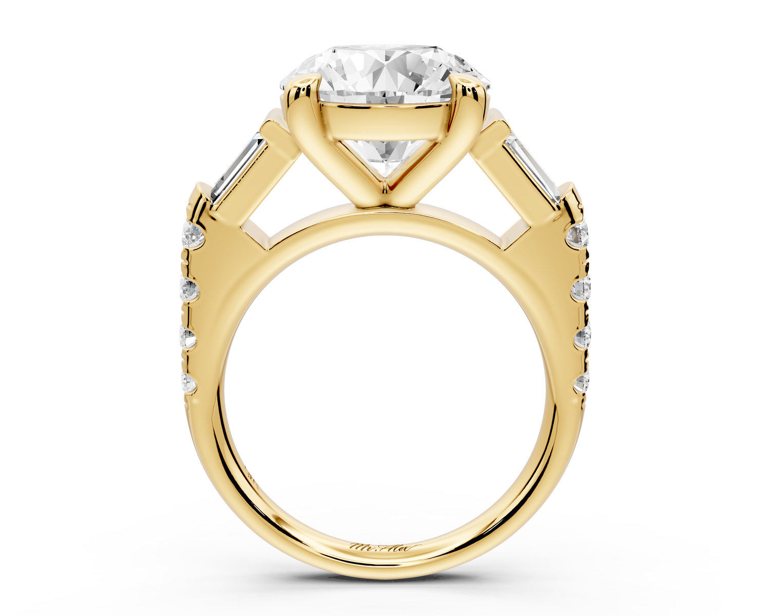Aria - 5ct 18k yellow gold round Diamond with tapered baguettes and round accent stones engagment ring