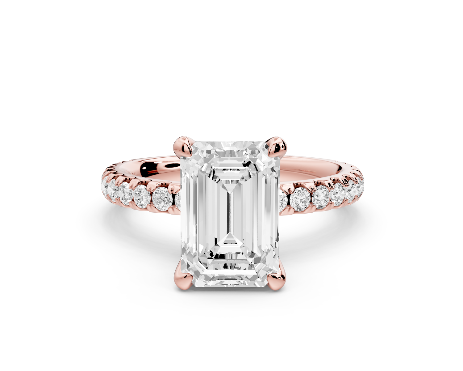 Jade - 2ct 14k rose gold emerald hidden halo diamond crown and bridge Pavé engagement ring