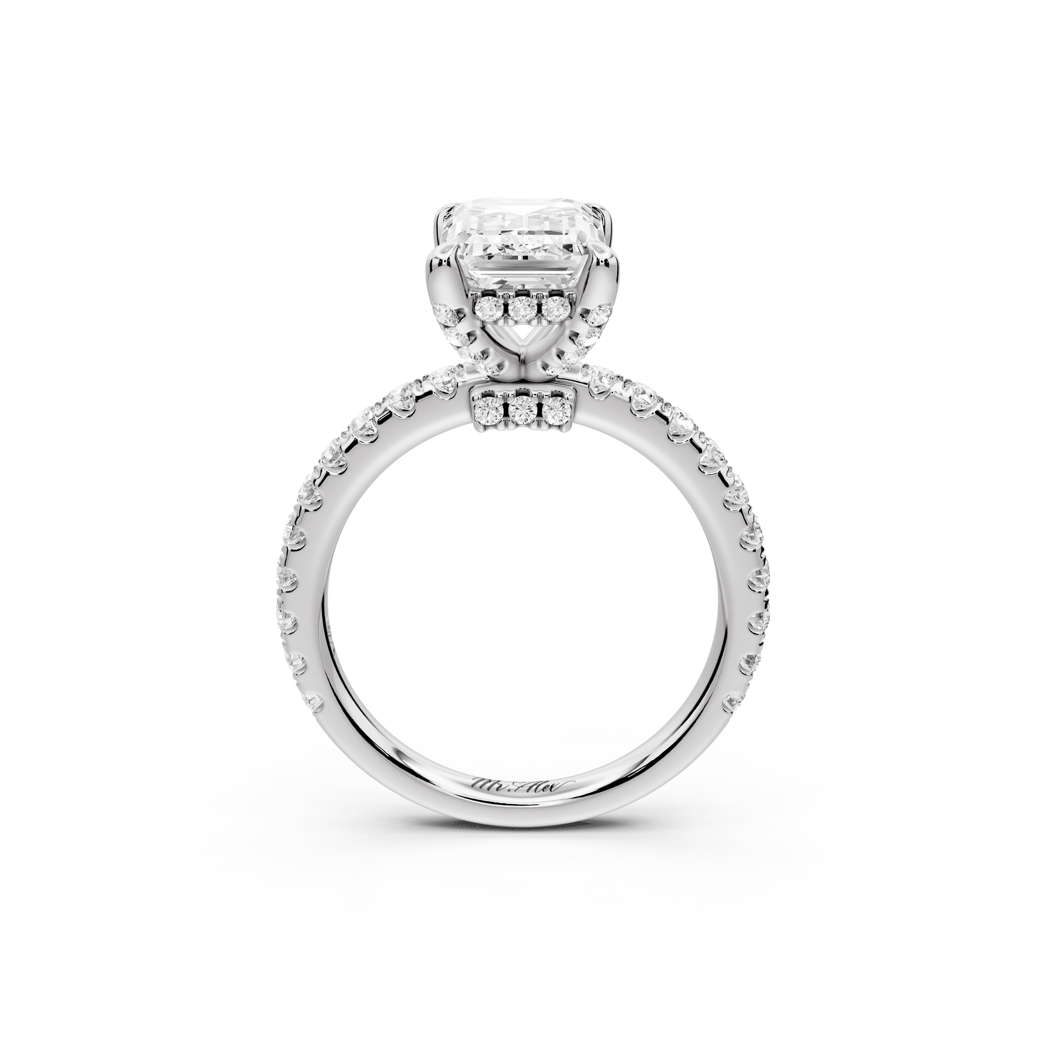 Jade - 2ct 14k white gold emerald hidden halo diamond crown and bridge Pavé engagement ring
