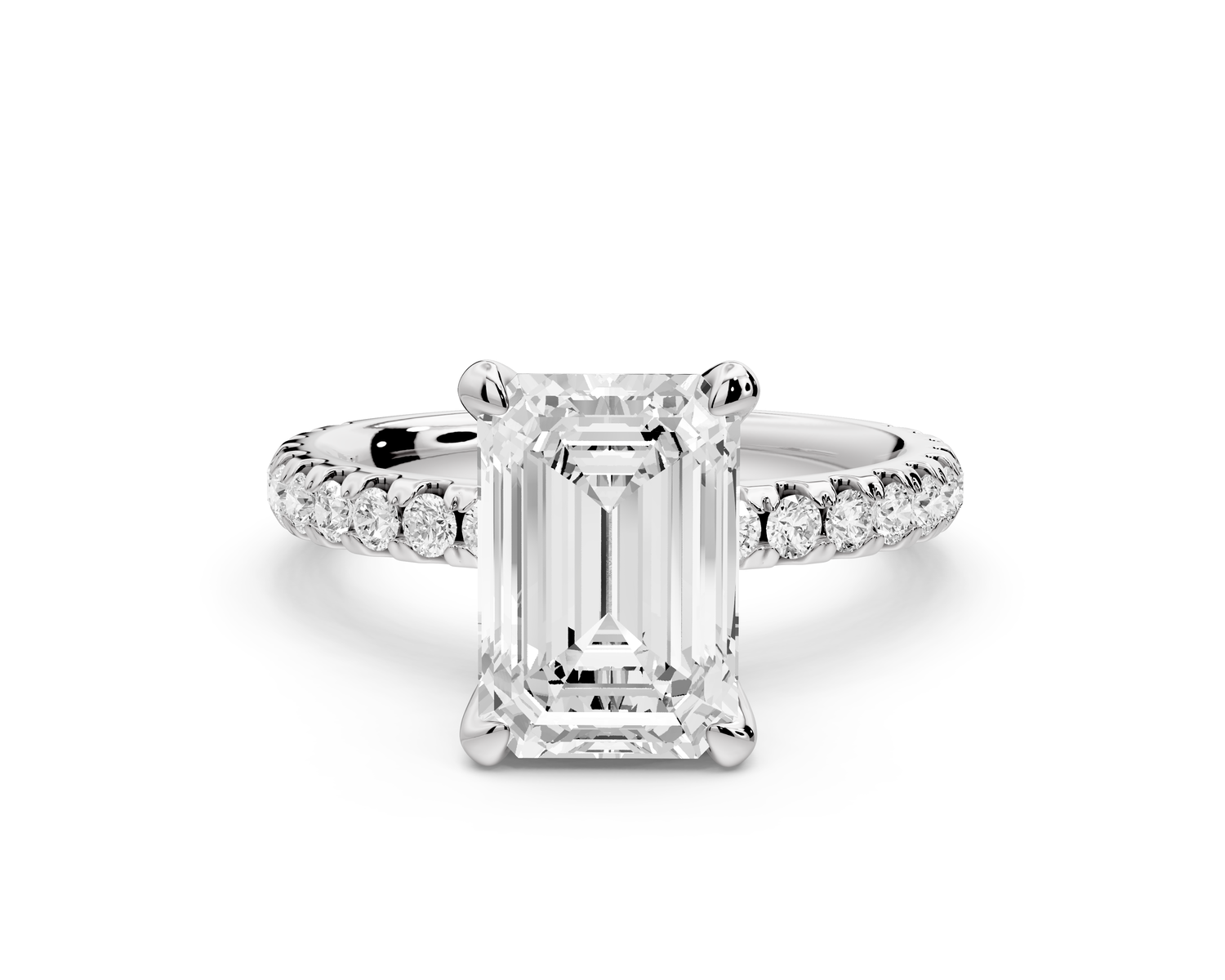 Jade - 2ct 14k white gold emerald hidden halo diamond crown and bridge Pavé engagement ring