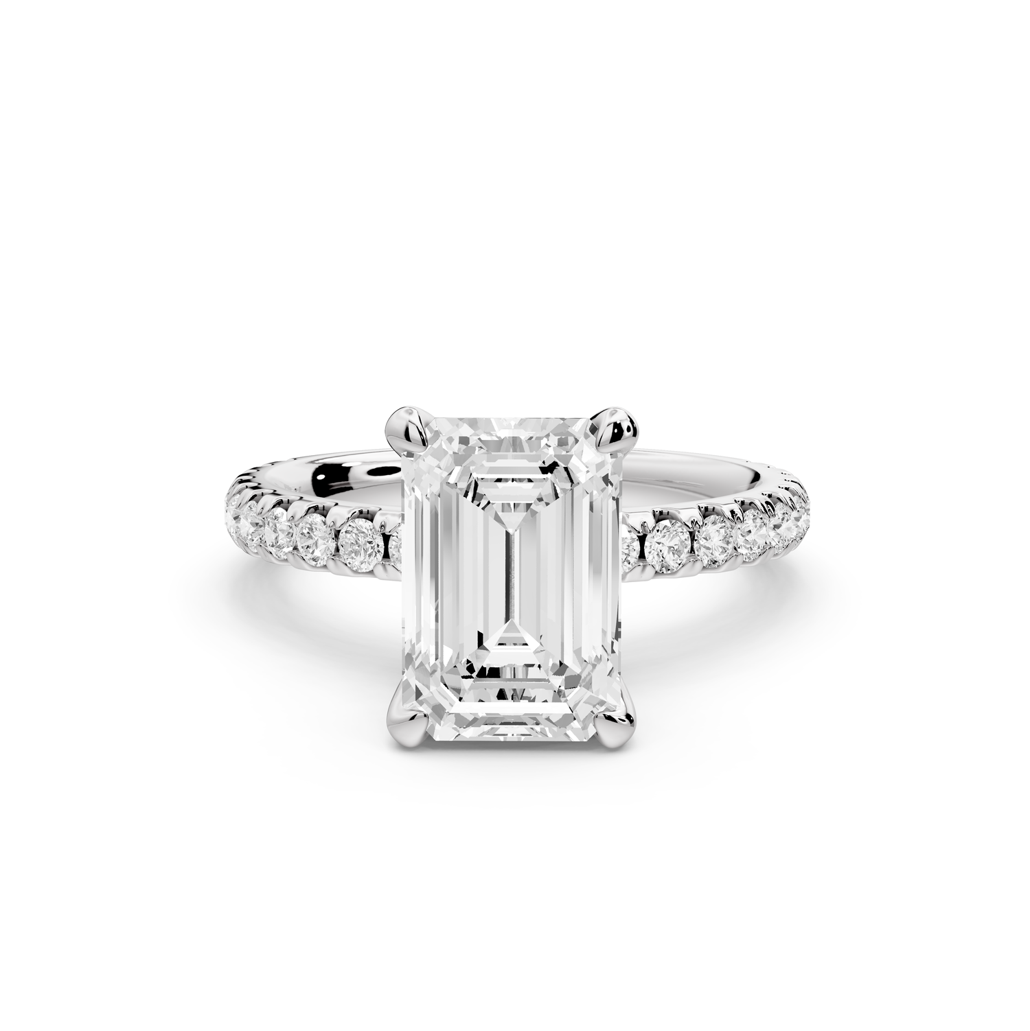 Jade - 2ct 14k white gold emerald hidden halo diamond crown and bridge Pavé engagement ring