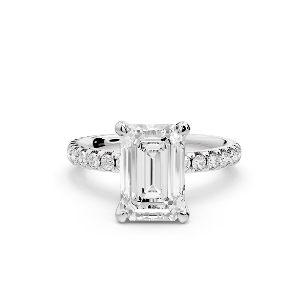 Jade - 2ct 14k white gold emerald hidden halo diamond crown and bridge Pavé engagement ring