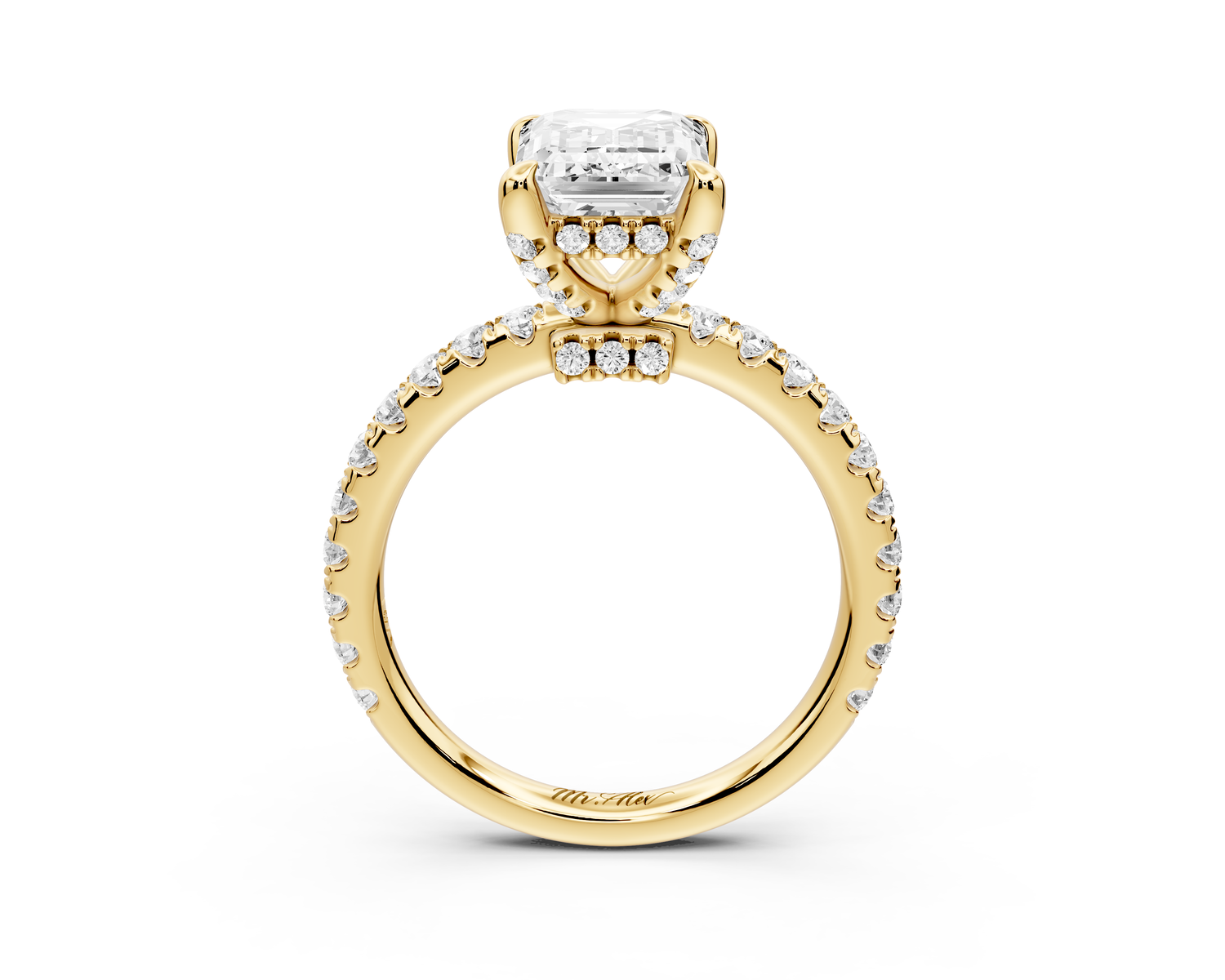 Jade - 2ct 14k yellow gold emerald hidden halo diamond crown and bridge Pavé engagement ring