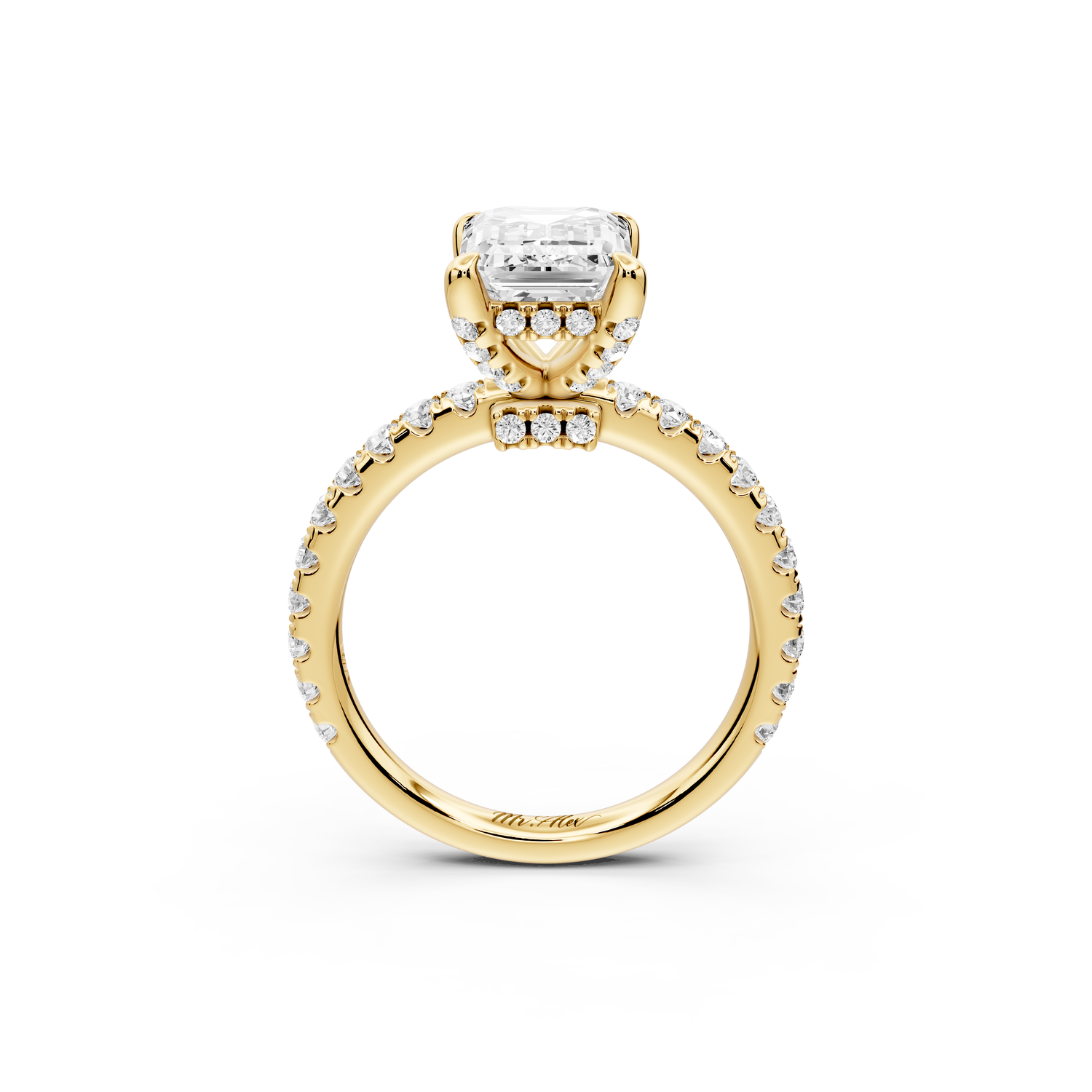 Jade - 2ct 14k yellow gold emerald hidden halo diamond crown and bridge Pavé engagement ring