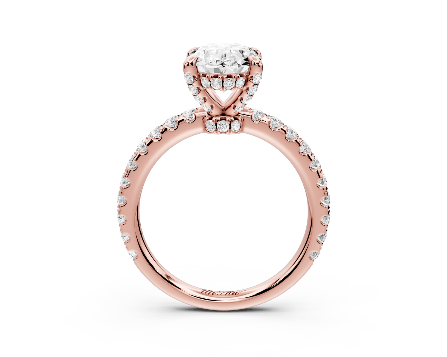 Jade - 2ct 14k rose gold oval hidden halo diamond crown and bridge Pavé engagement ring