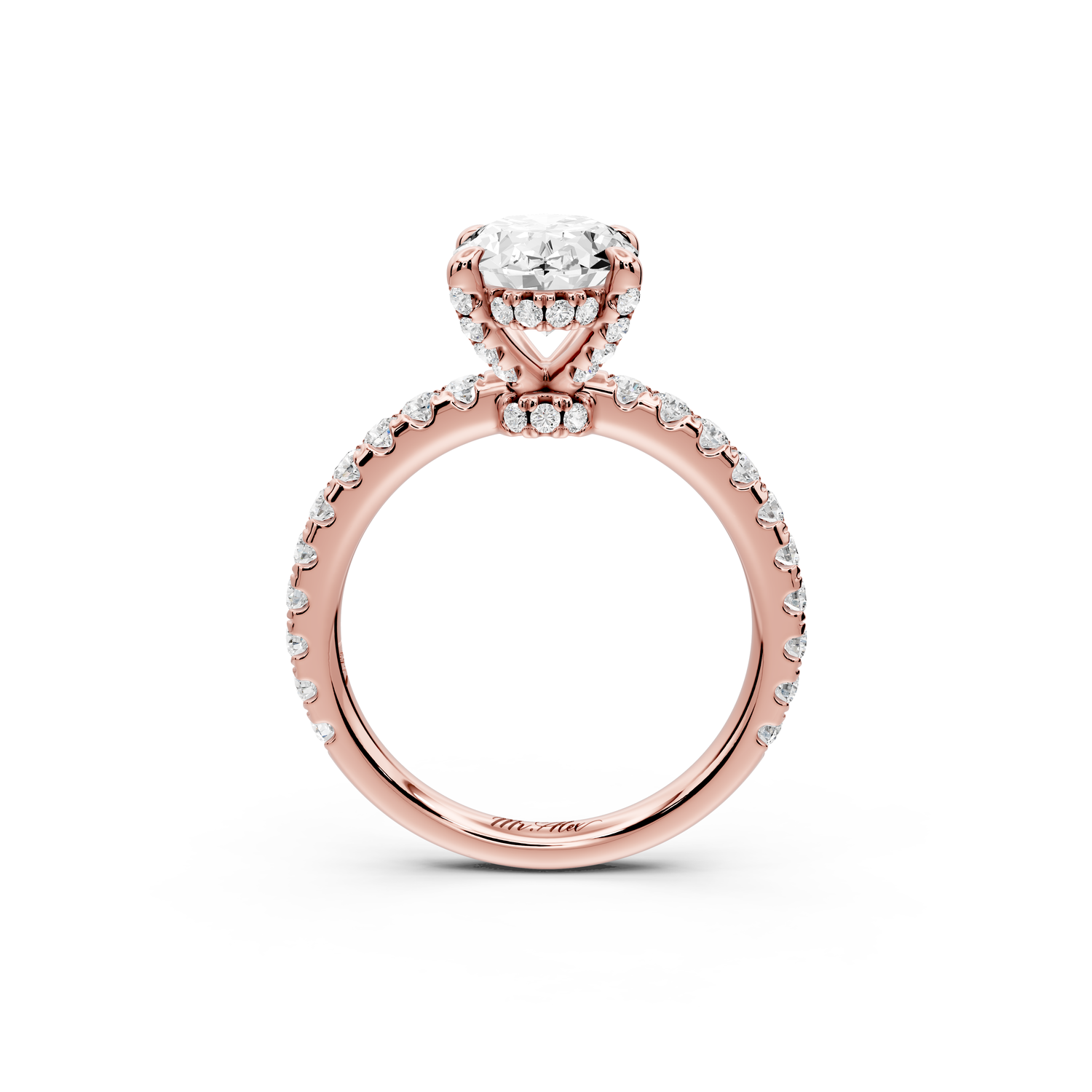 Jade - 2ct 14k rose gold oval hidden halo diamond crown and bridge Pavé engagement ring