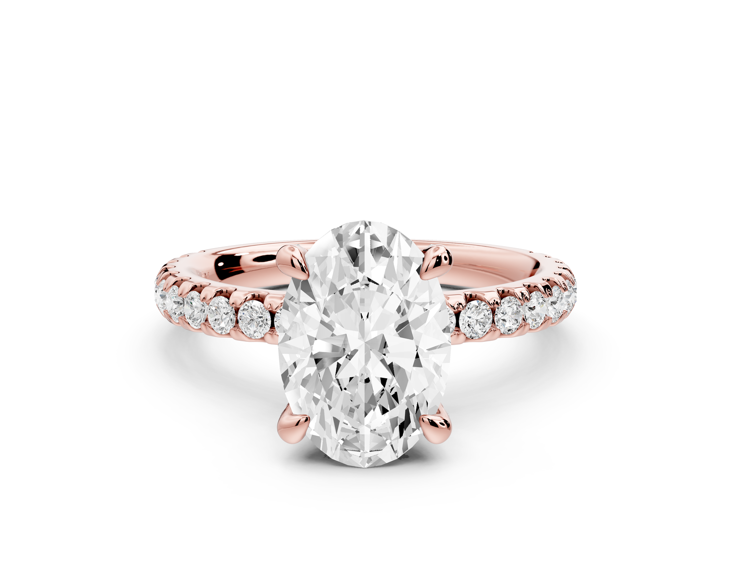 Jade - 2ct 14k rose gold oval hidden halo diamond crown and bridge Pavé engagement ring