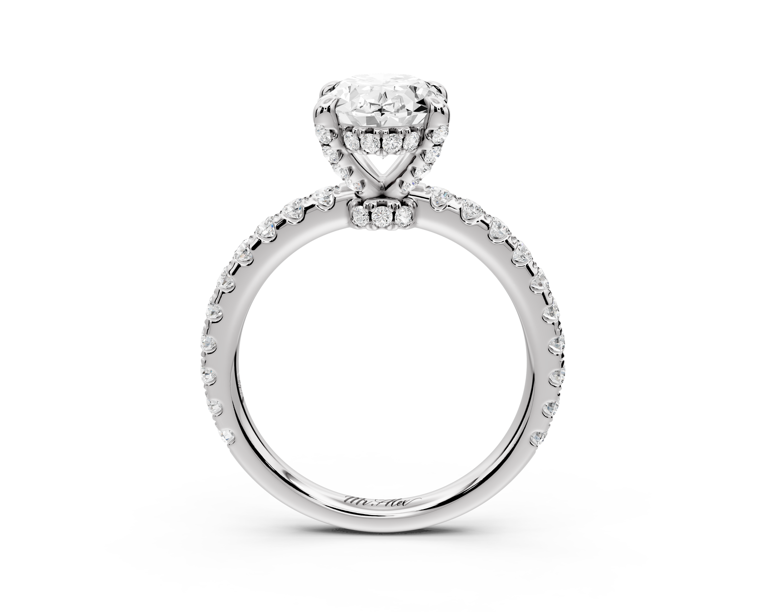 Jade - 2ct 14k white gold oval hidden halo diamond crown and bridge Pavé engagement ring