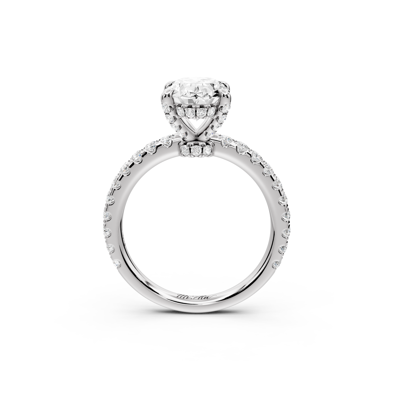 Jade - 2ct 14k white gold oval hidden halo diamond crown and bridge Pavé engagement ring