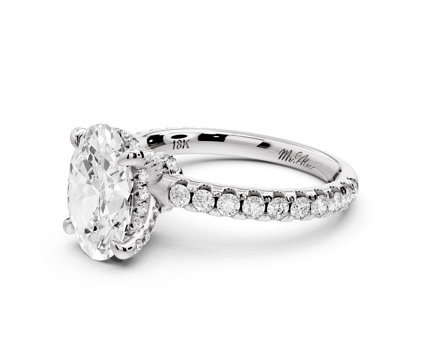 Jade - 2ct 14k white gold oval hidden halo diamond crown and bridge Pavé engagement ring
