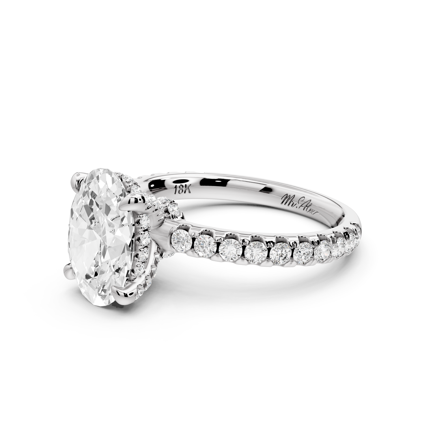 Jade - 2ct 14k white gold oval hidden halo diamond crown and bridge Pavé engagement ring