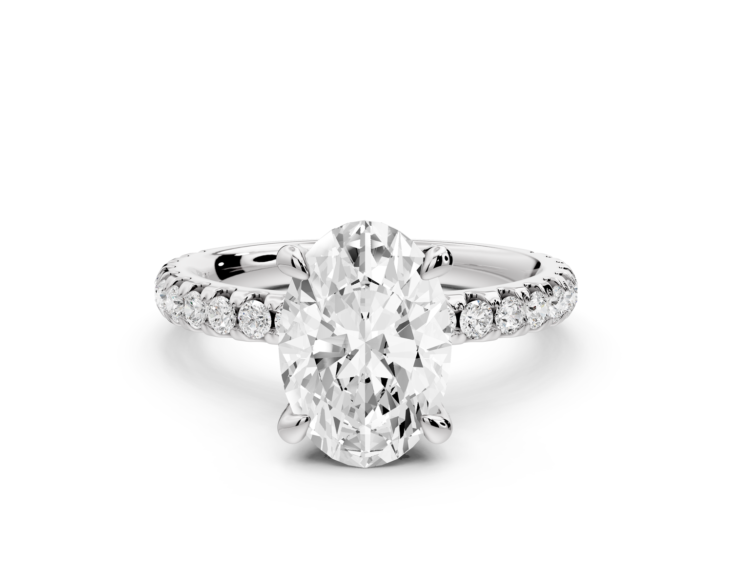 Jade - 2ct 14k white gold oval hidden halo diamond crown and bridge Pavé engagement ring