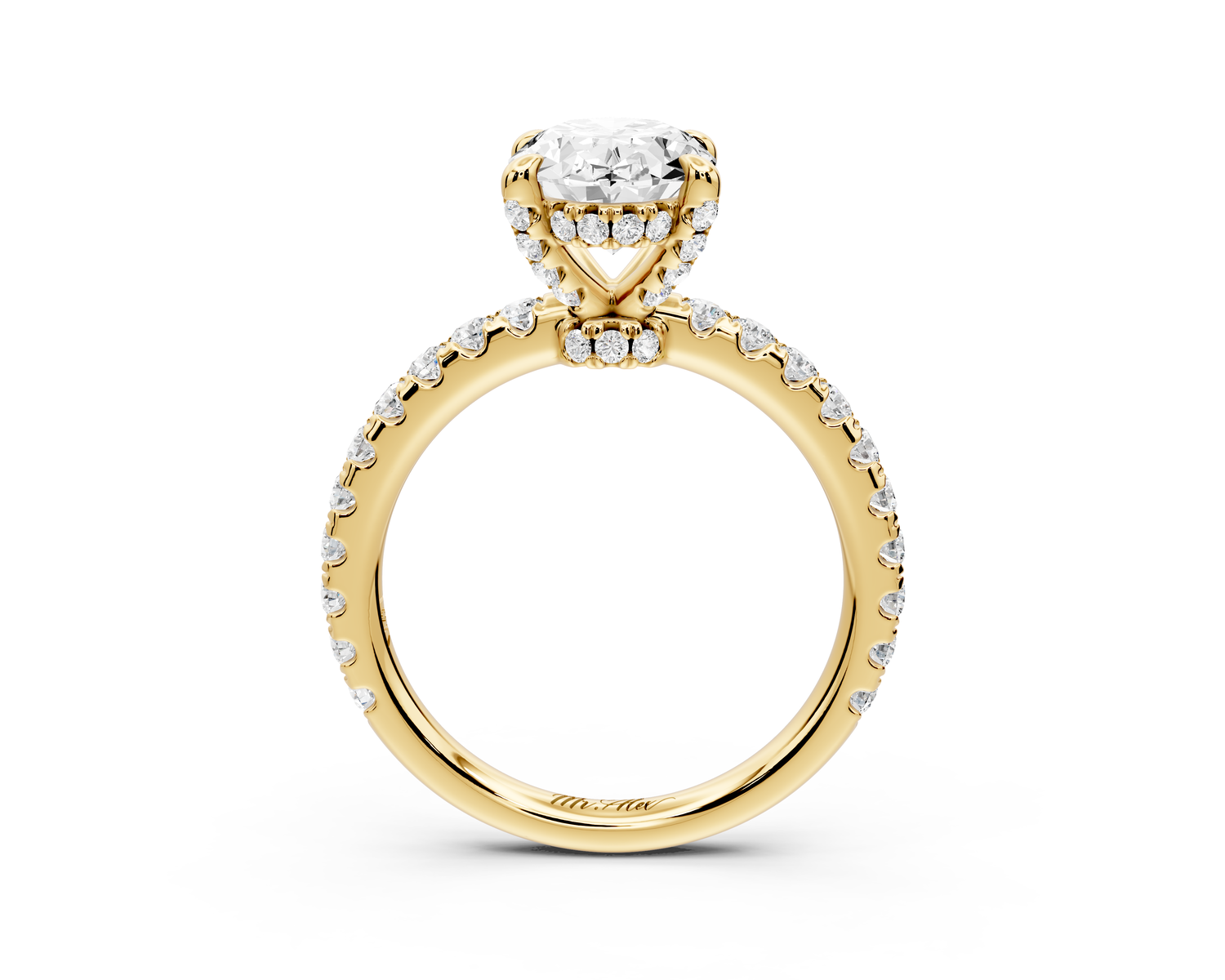 Jade - 2ct 14k yellow gold oval hidden halo diamond crown and bridge Pavé engagement ring