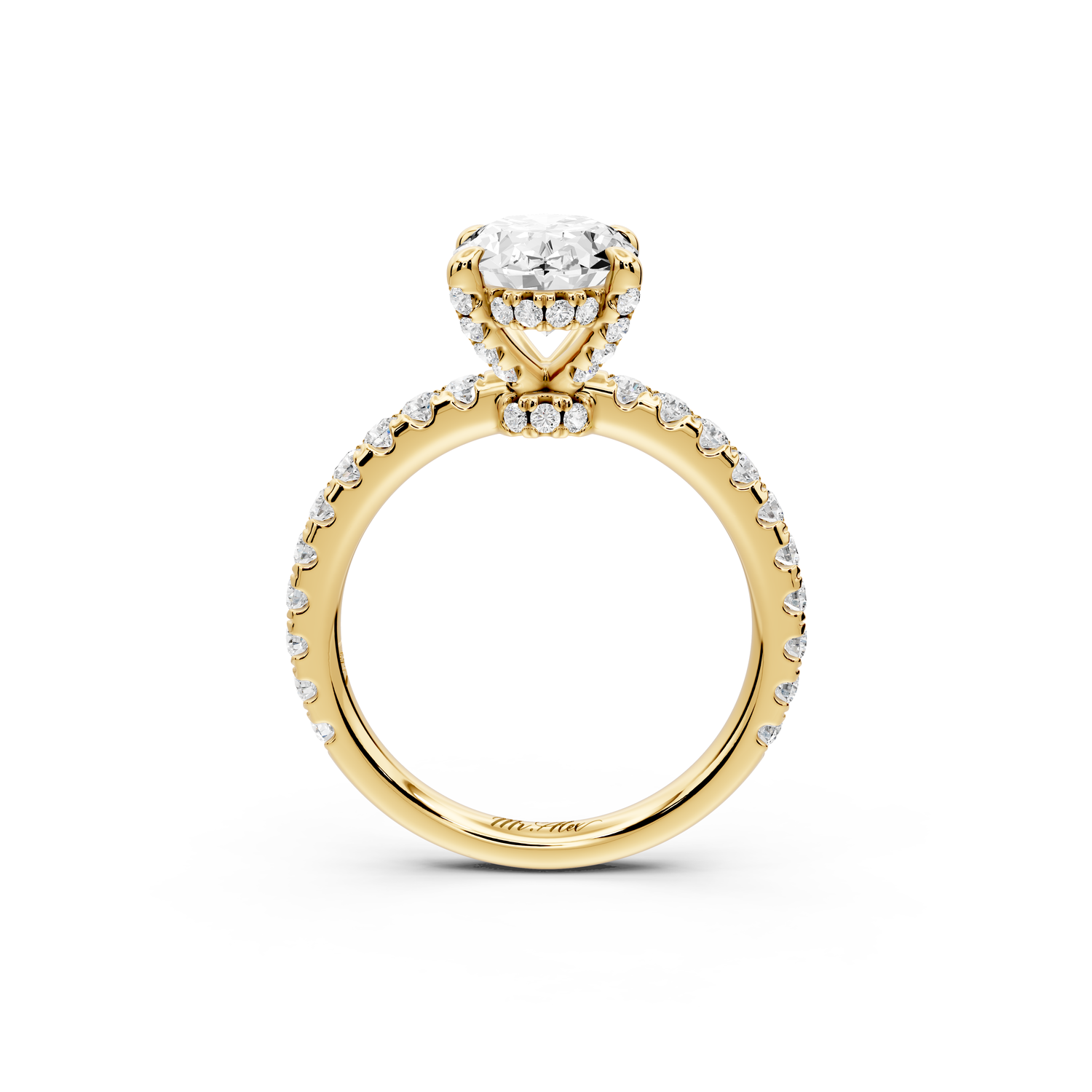 Jade - 2ct 14k yellow gold oval hidden halo diamond crown and bridge Pavé engagement ring
