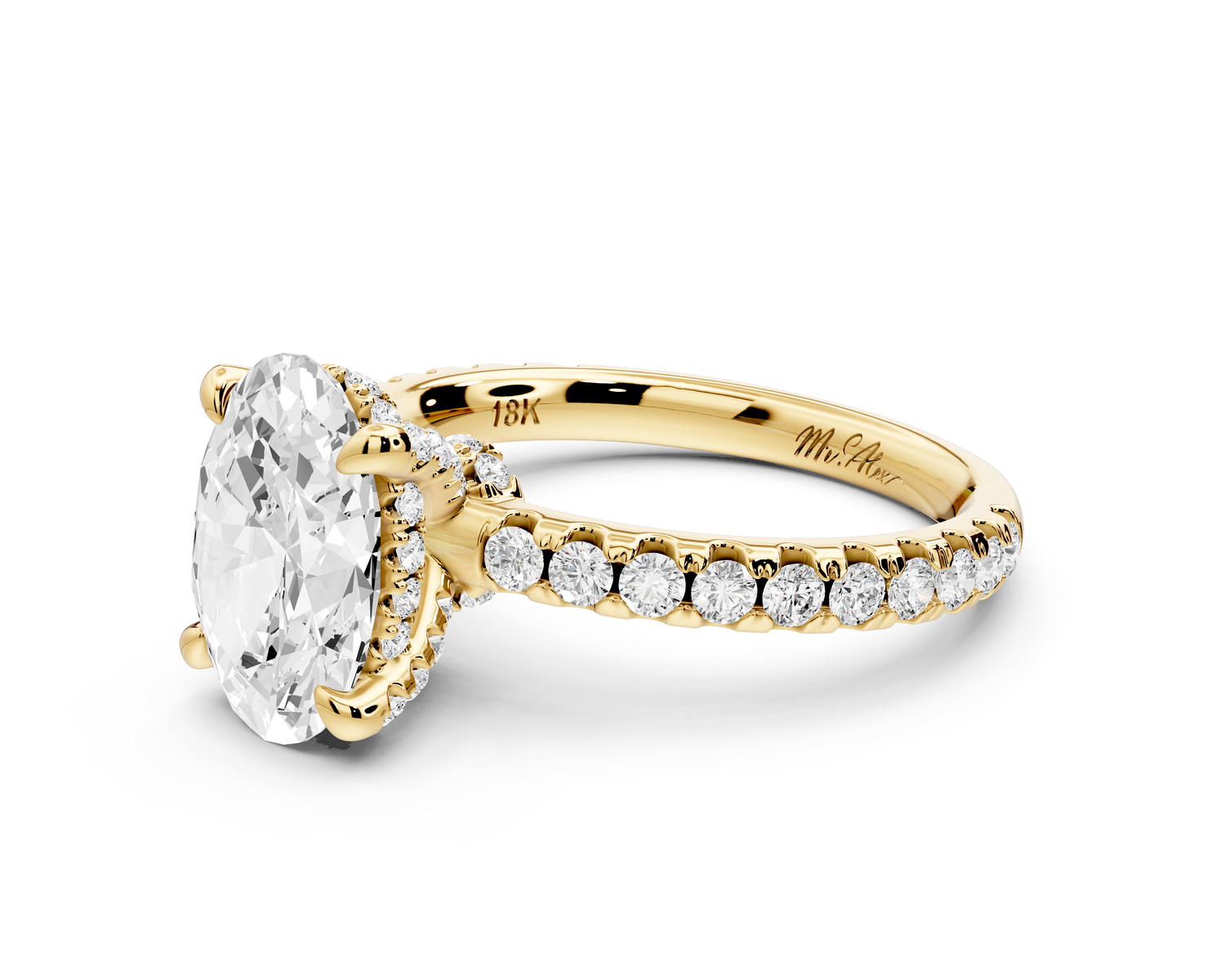 Jade - 2ct 14k yellow gold oval hidden halo diamond crown and bridge Pavé engagement ring