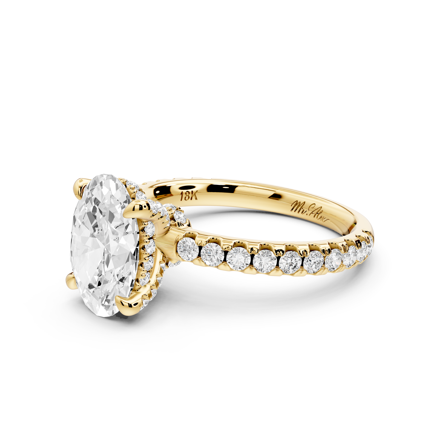 Jade - 2ct 14k yellow gold oval hidden halo diamond crown and bridge Pavé engagement ring