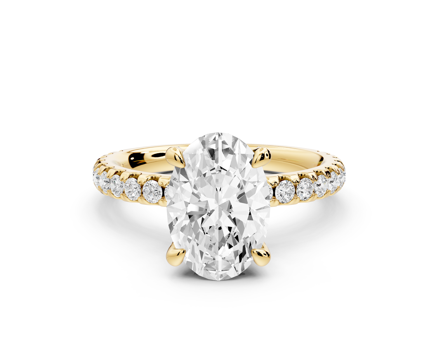 Jade - 2ct 14k yellow gold oval hidden halo diamond crown and bridge Pavé engagement ring