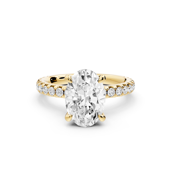 Jade - 2ct 14k yellow gold oval hidden halo diamond crown and bridge Pavé engagement ring