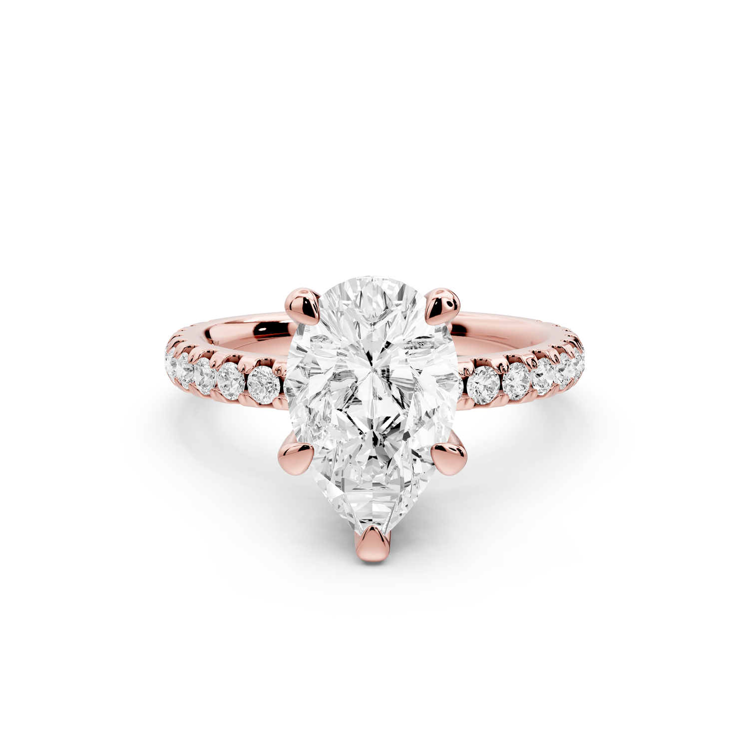 Jade - 2ct 14k rose gold pear hidden halo diamond crown and bridge Pavé engagement ring