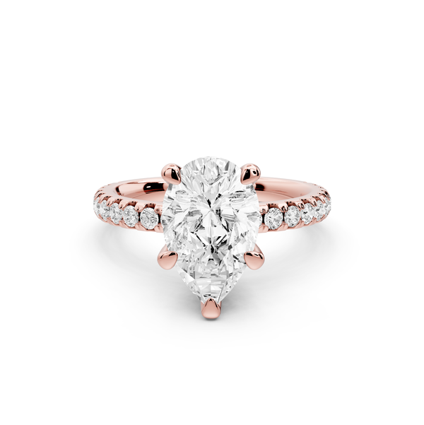 Jade - 2ct 14k rose gold pear hidden halo diamond crown and bridge Pavé engagement ring