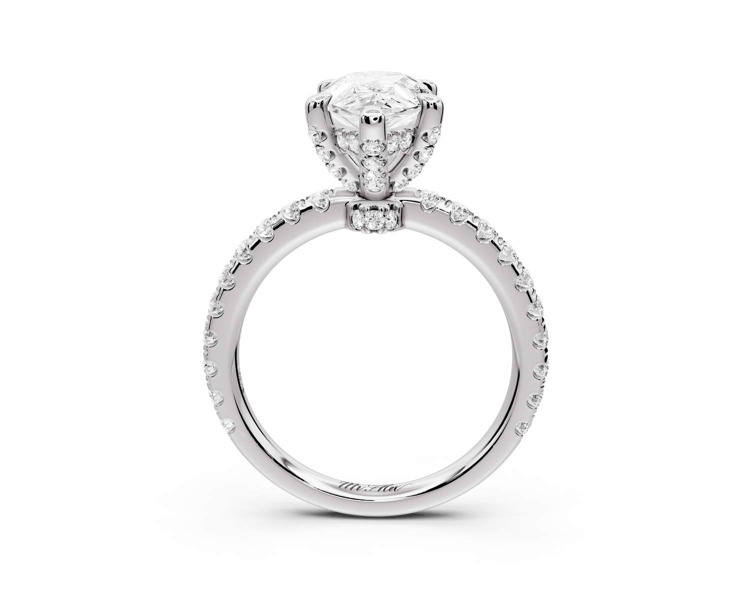 Jade - 2ct 14k white gold pear hidden halo diamond crown and bridge Pavé engagement ring