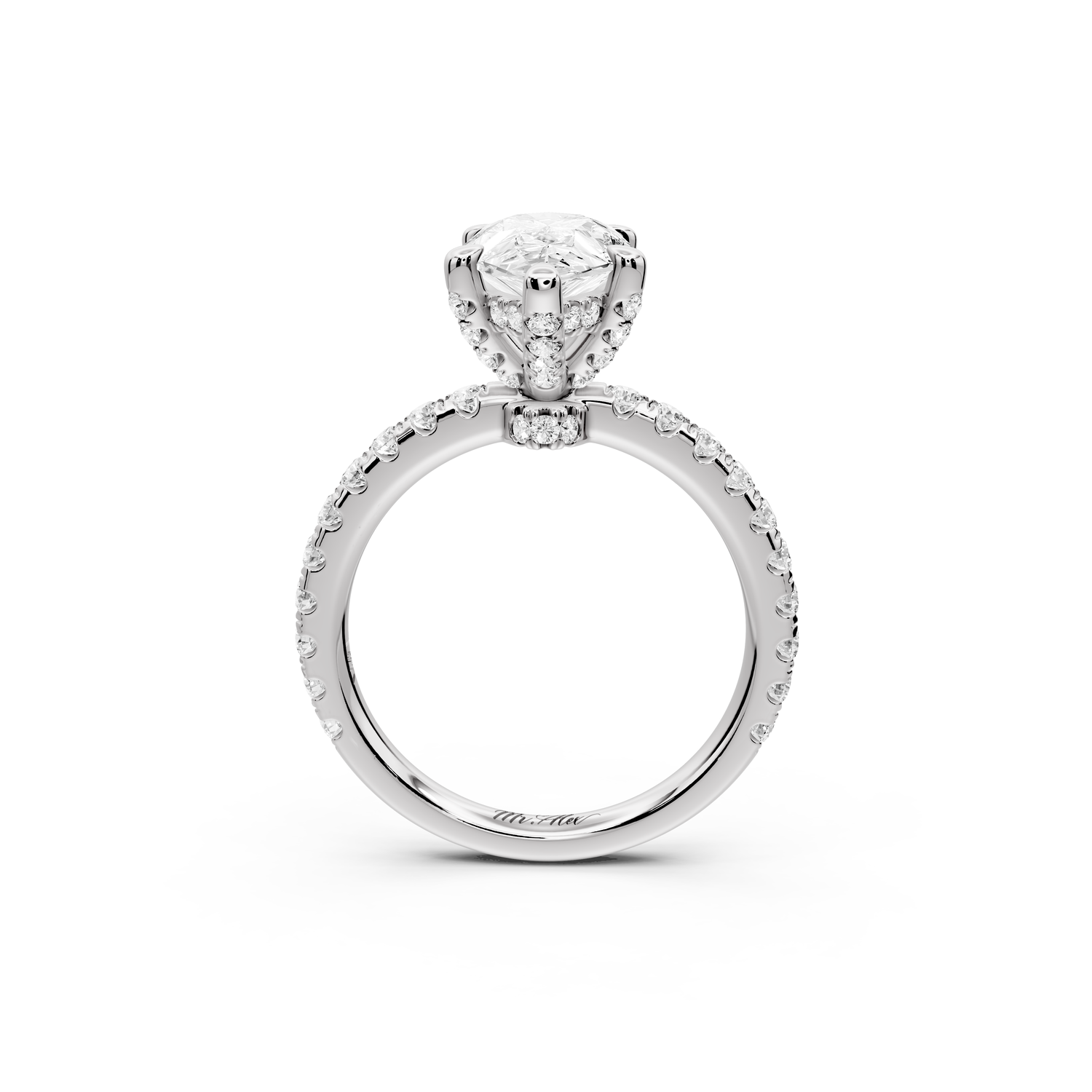 Jade - 2ct 14k white gold pear hidden halo diamond crown and bridge Pavé engagement ring