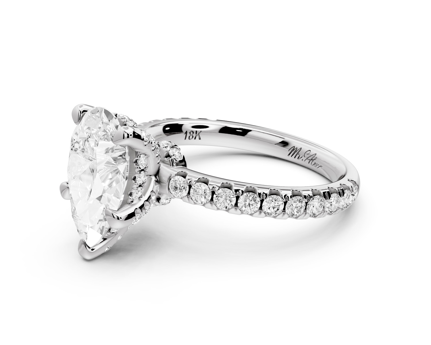 Jade - 2ct 14k white gold pear hidden halo diamond crown and bridge Pavé engagement ring