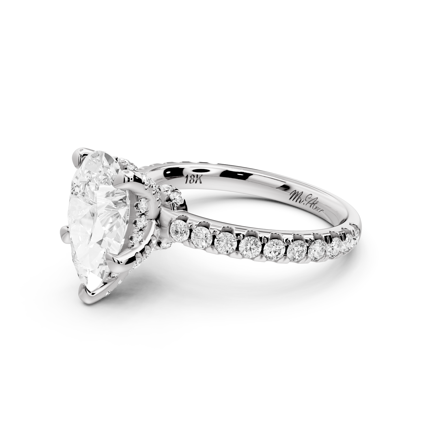 Jade - 2ct 14k white gold pear hidden halo diamond crown and bridge Pavé engagement ring