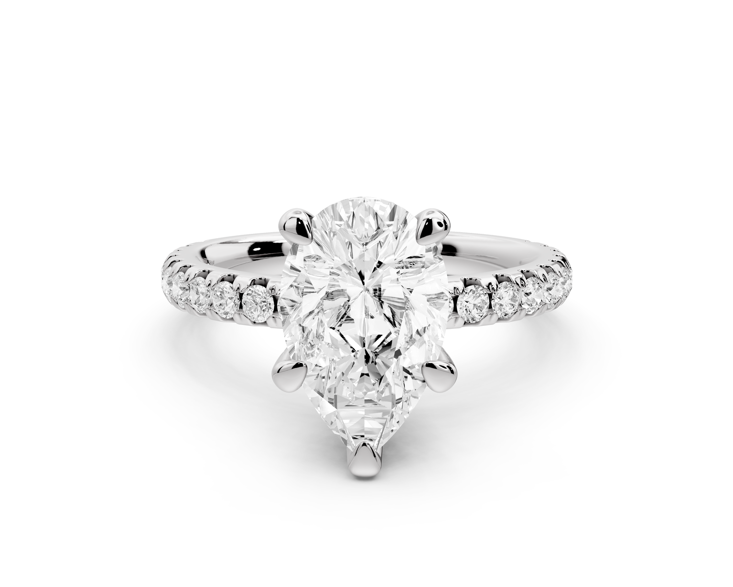 Jade - 2ct 14k white gold pear hidden halo diamond crown and bridge Pavé engagement ring