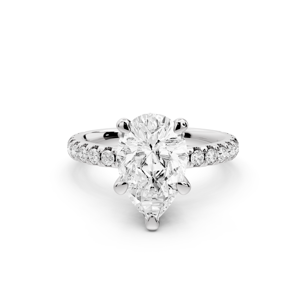 Jade - 2ct 14k white gold pear hidden halo diamond crown and bridge Pavé engagement ring