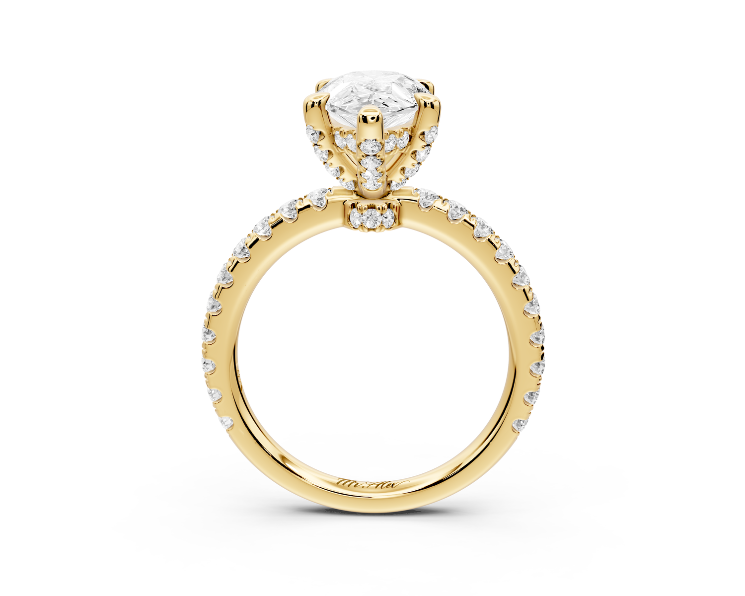 Jade - 2ct 14k yellow gold pear hidden halo diamond crown and bridge Pavé engagement ring