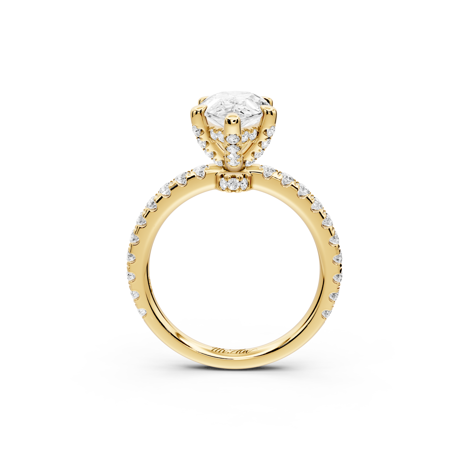 Jade - 2ct 14k yellow gold pear hidden halo diamond crown and bridge Pavé engagement ring