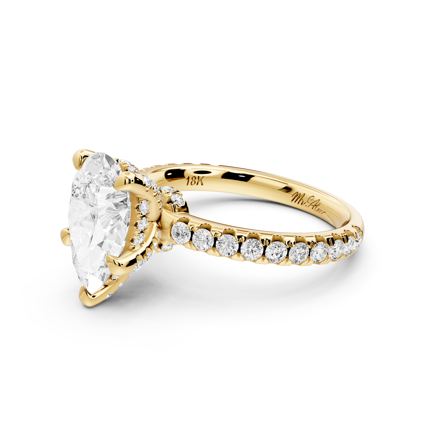 Jade - 2ct 14k yellow gold pear hidden halo diamond crown and bridge Pavé engagement ring