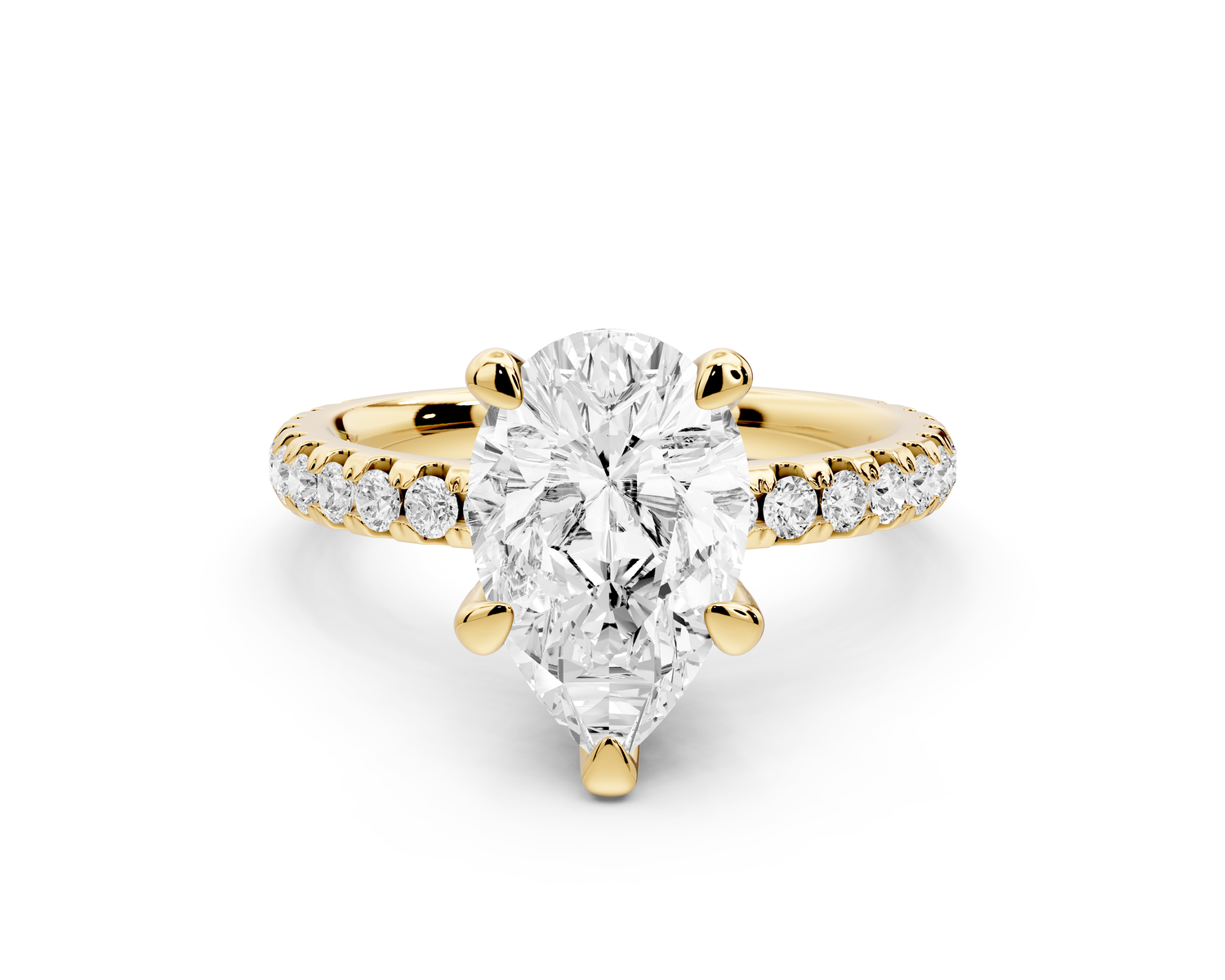 Jade - 2ct 14k yellow gold pear hidden halo diamond crown and bridge Pavé engagement ring