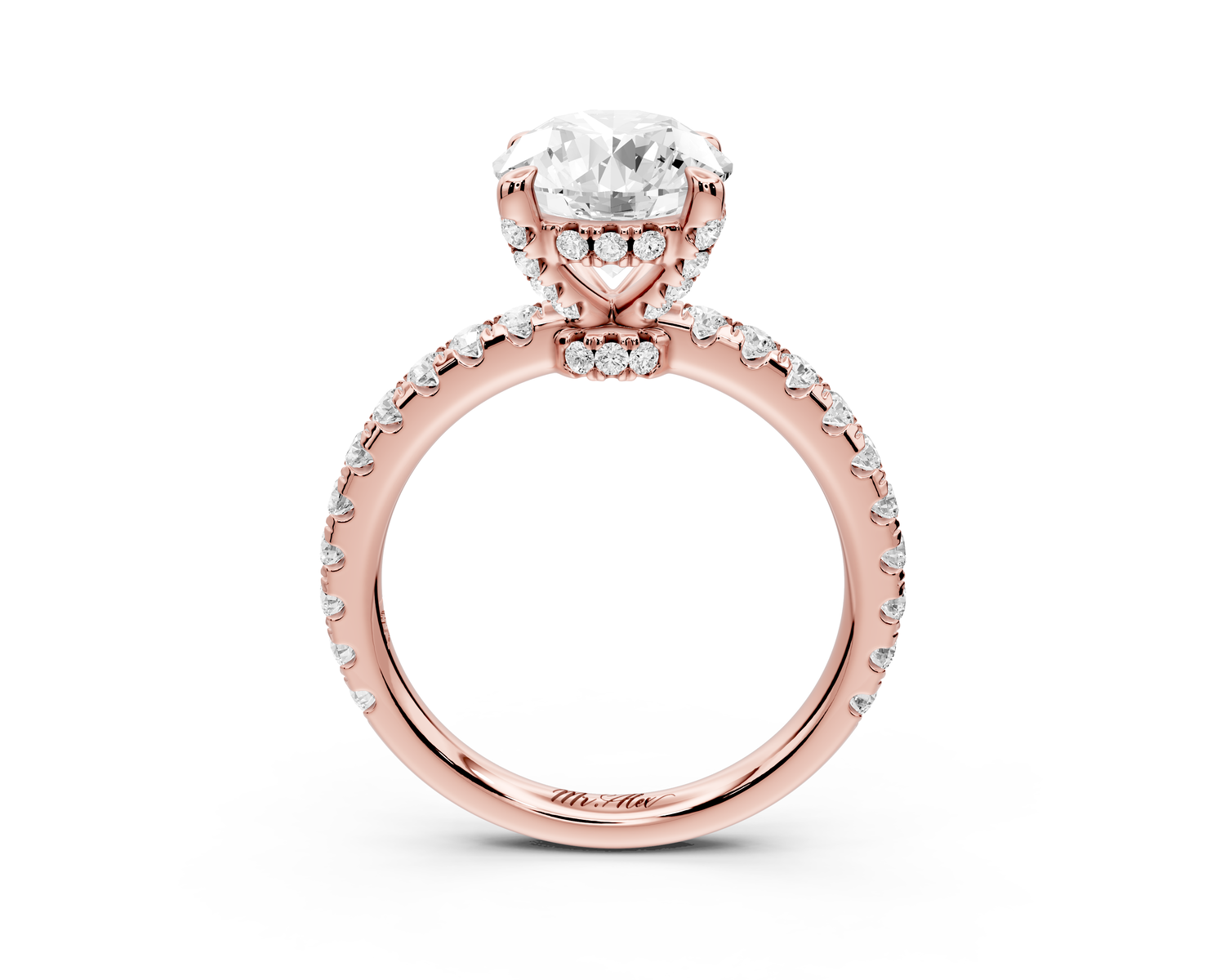 Jade - 2ct 14k rose gold round hidden halo diamond crown and bridge Pavé engagement ring