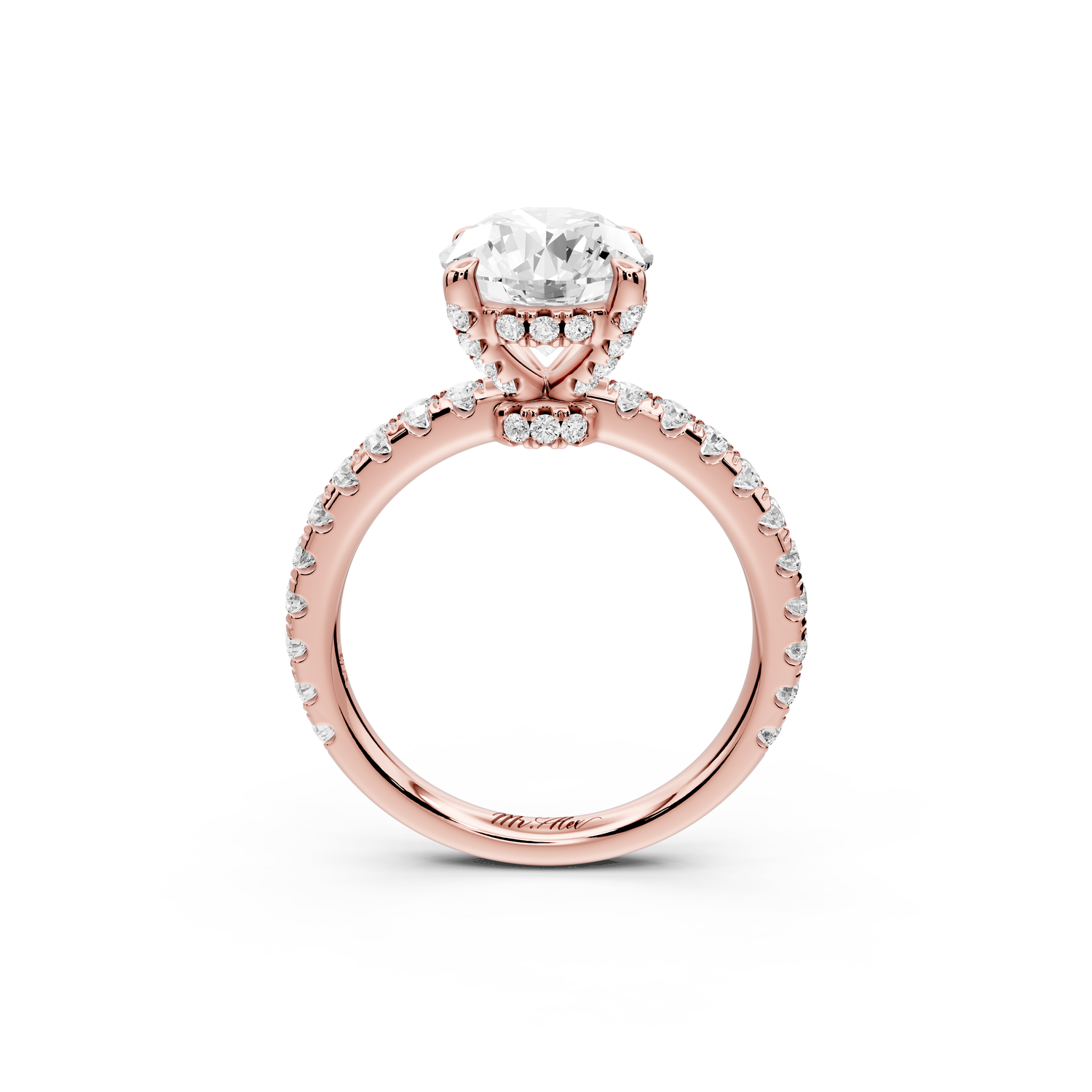 Jade - 2ct 14k rose gold round hidden halo diamond crown and bridge Pavé engagement ring