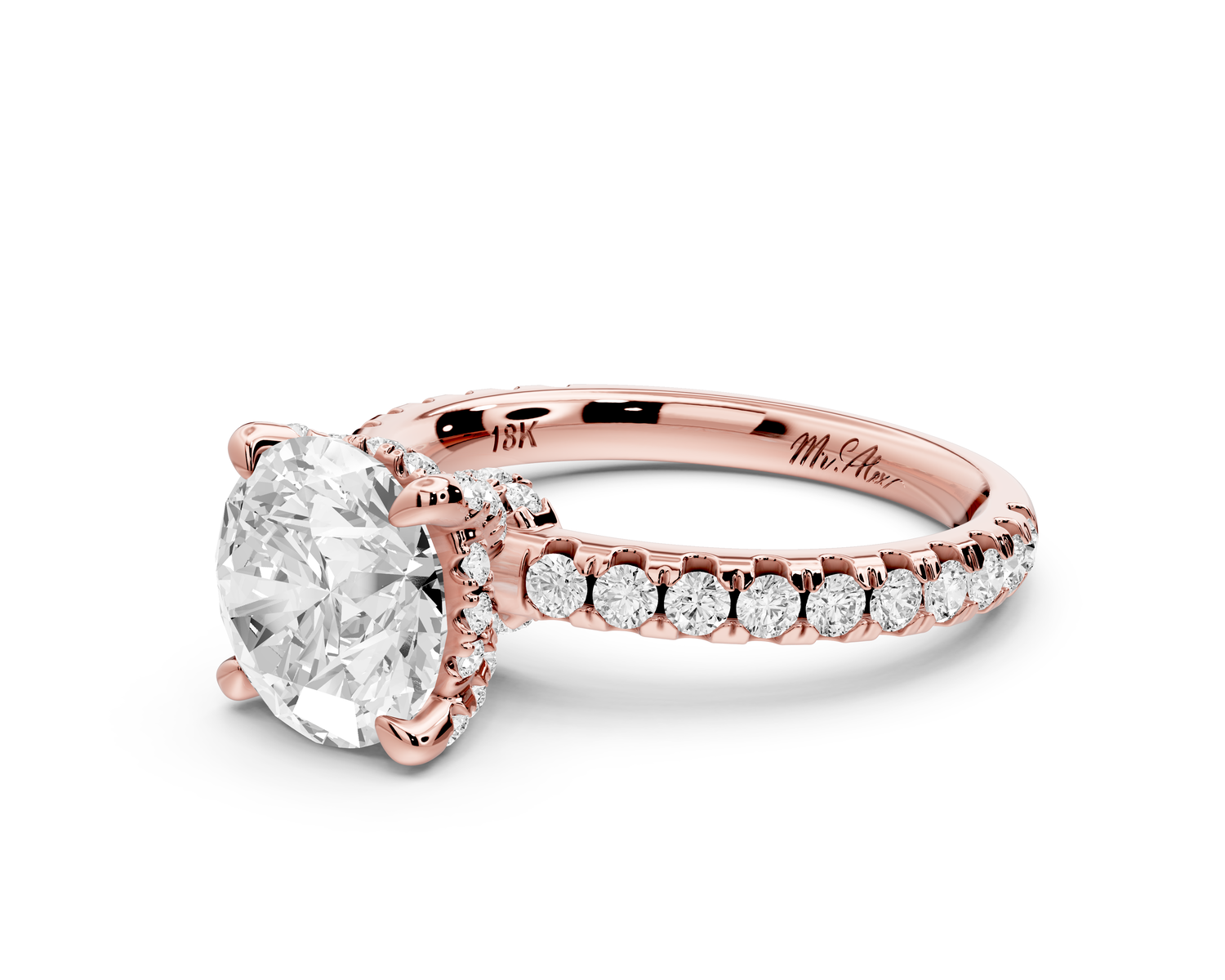 Jade - 2ct 14k rose gold round hidden halo diamond crown and bridge Pavé engagement ring