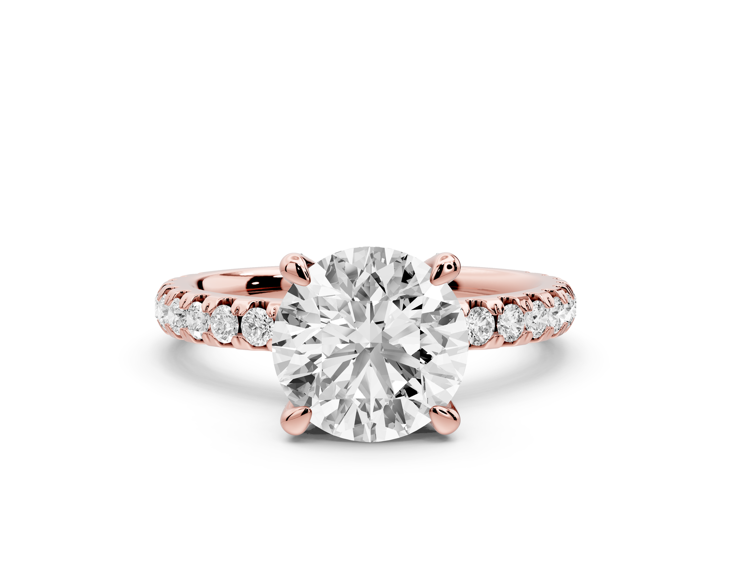 Jade - 2ct 14k rose gold round hidden halo diamond crown and bridge Pavé engagement ring
