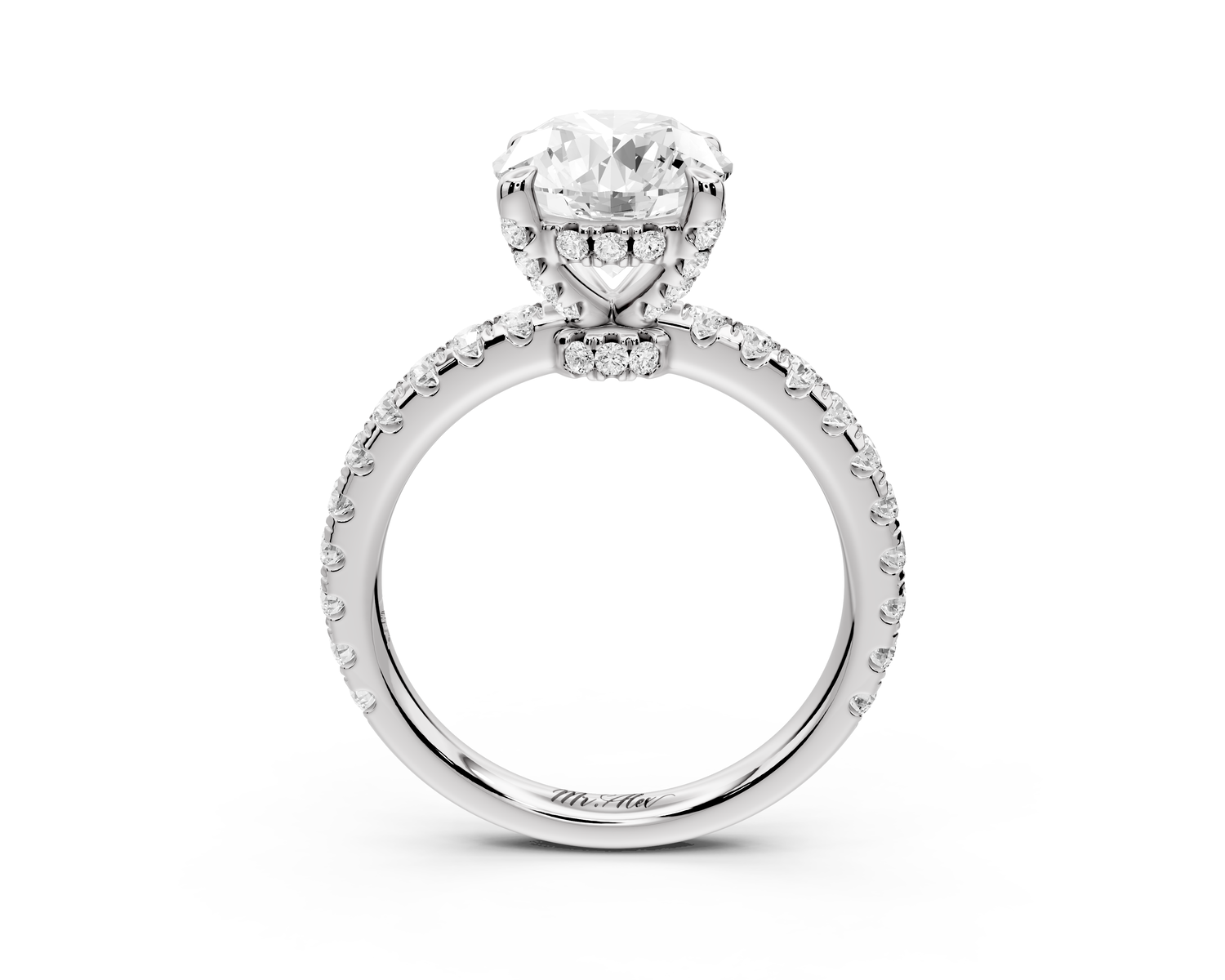 Jade - 2ct 14k white gold round hidden halo diamond crown and bridge Pavé engagement ring