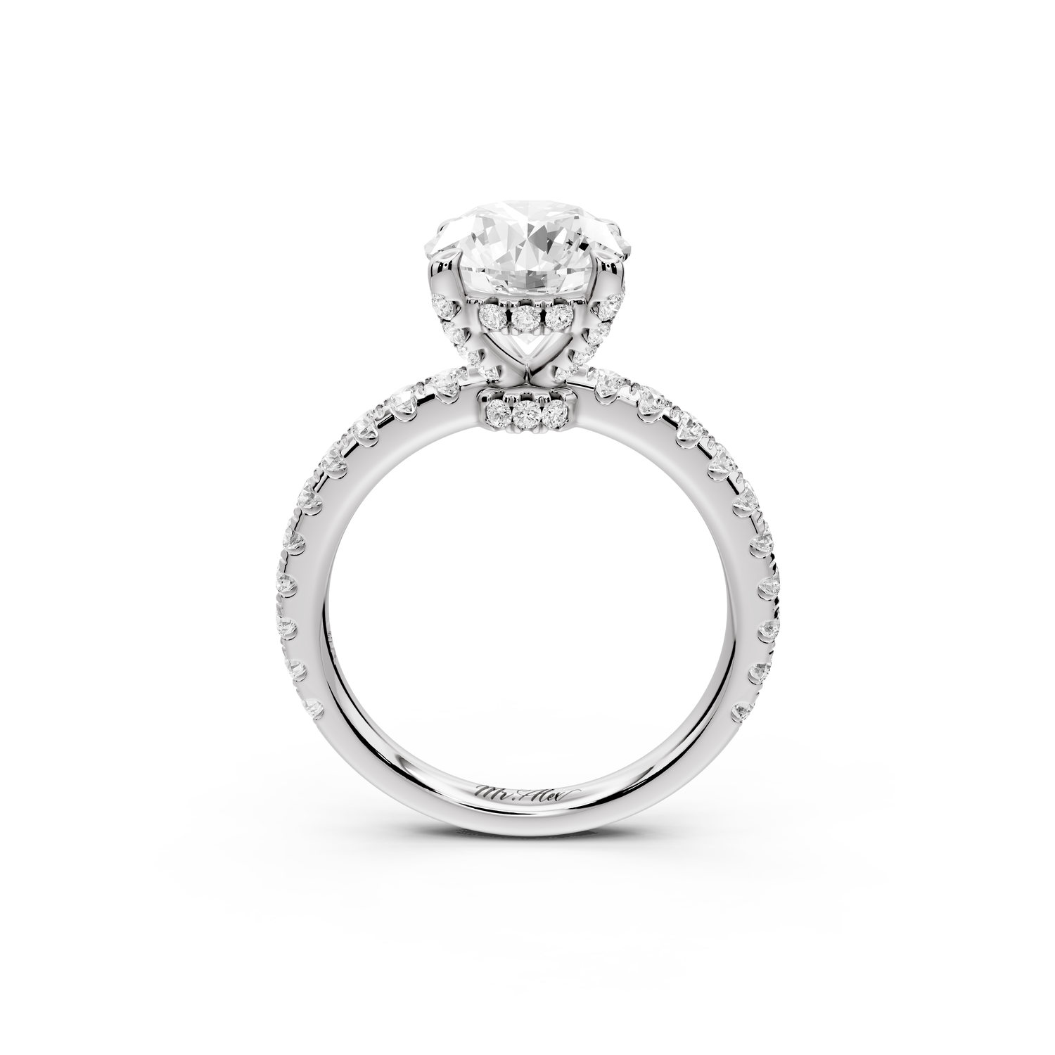 Jade - 2ct 14k white gold round hidden halo diamond crown and bridge Pavé engagement ring