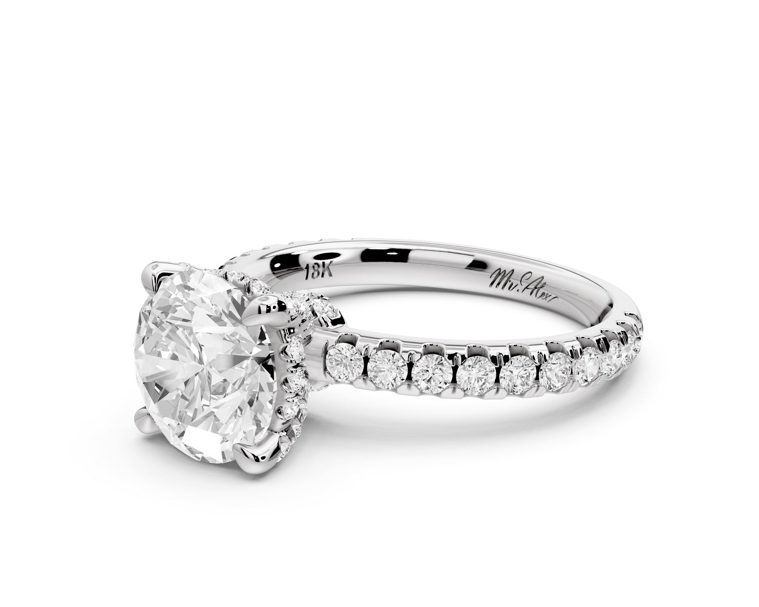 Jade - 2ct 14k white gold round hidden halo diamond crown and bridge Pavé engagement ring
