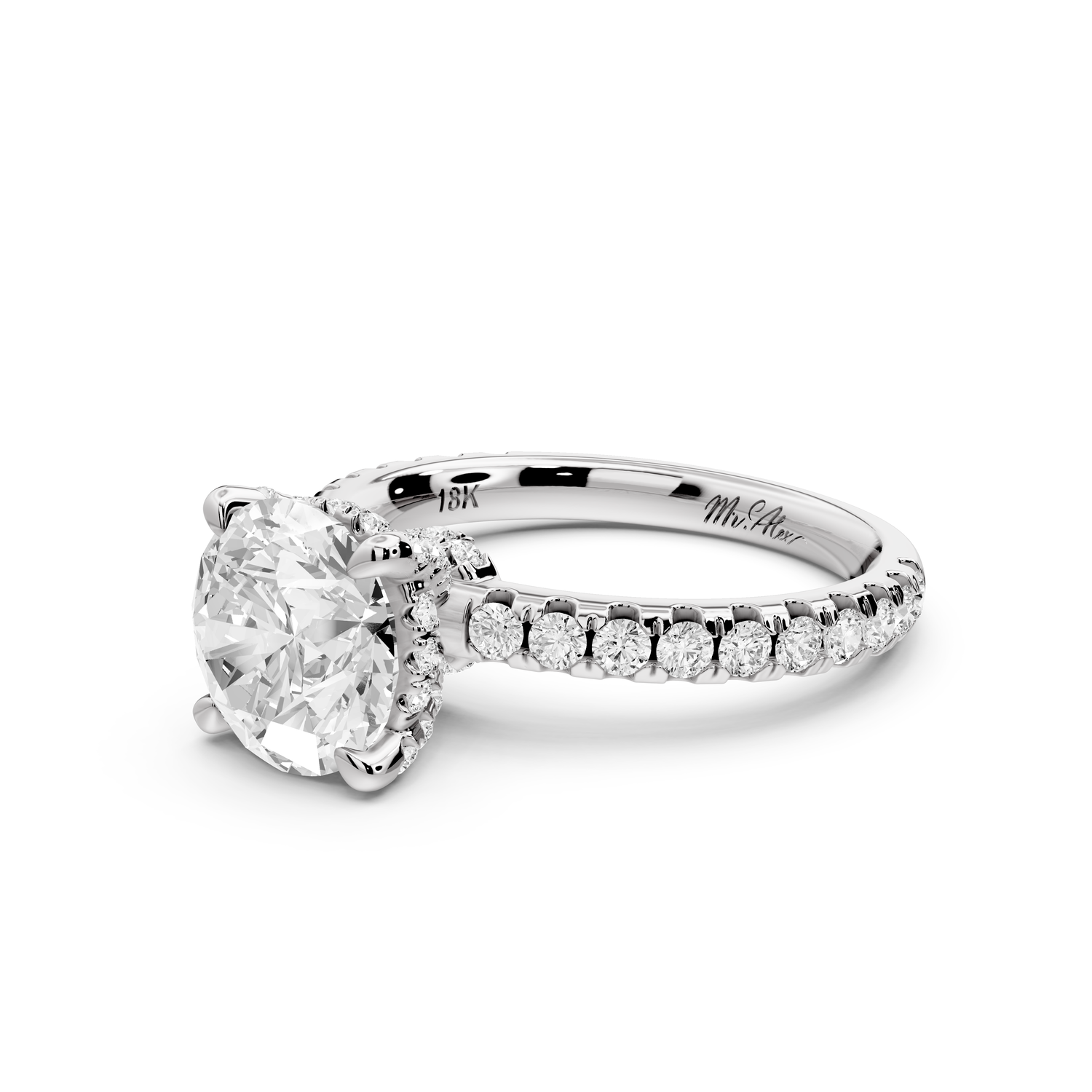 Jade - 2ct 14k white gold round hidden halo diamond crown and bridge Pavé engagement ring