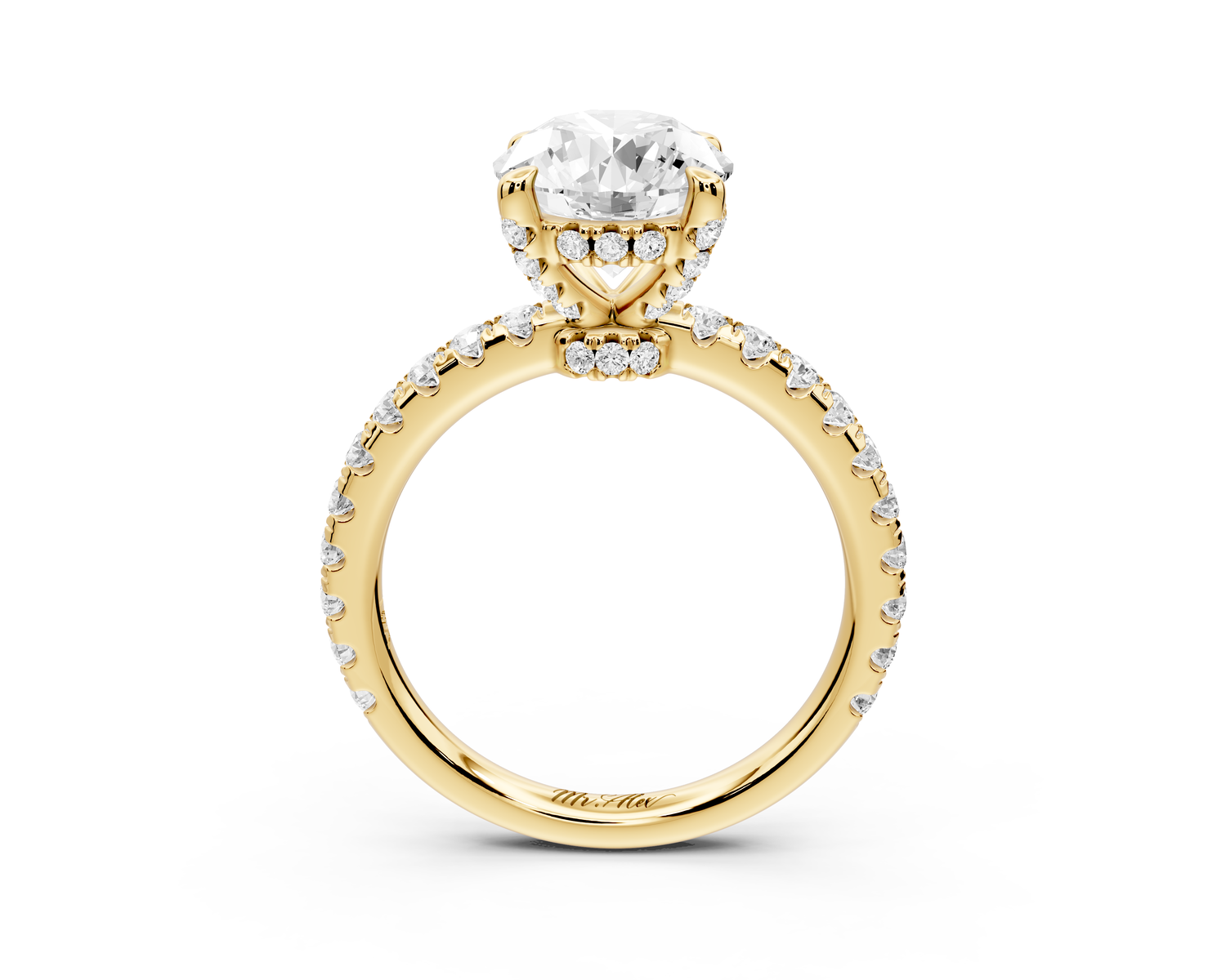 Jade - 2ct 14k yellow gold round hidden halo diamond crown and bridge Pavé engagement ring